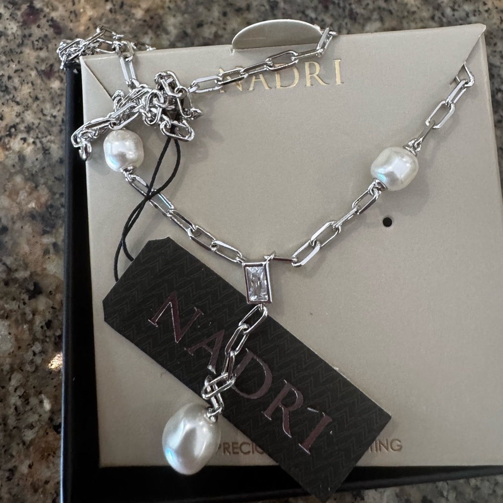 Nadri Luna CZ & Freshwater Pearl Y-Drop Necklace